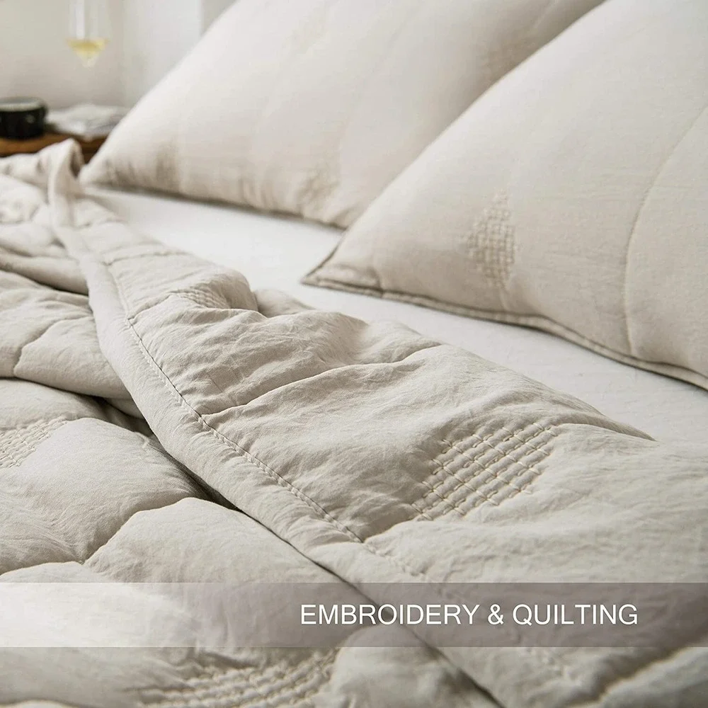 Feather Grey Super Soft Stone Washed Microfiber Ethan 3 pc Quilt Set QUEEN SIZE